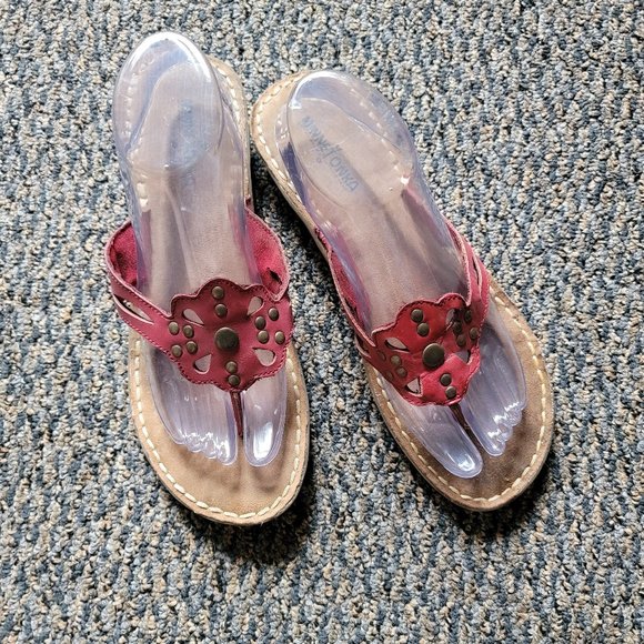 Red Leather Minnetonka Studded Thong Sandals Size 10 - Picture 2 of 15